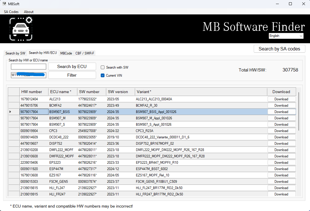 Search by current VIN (if it exists in our DB)