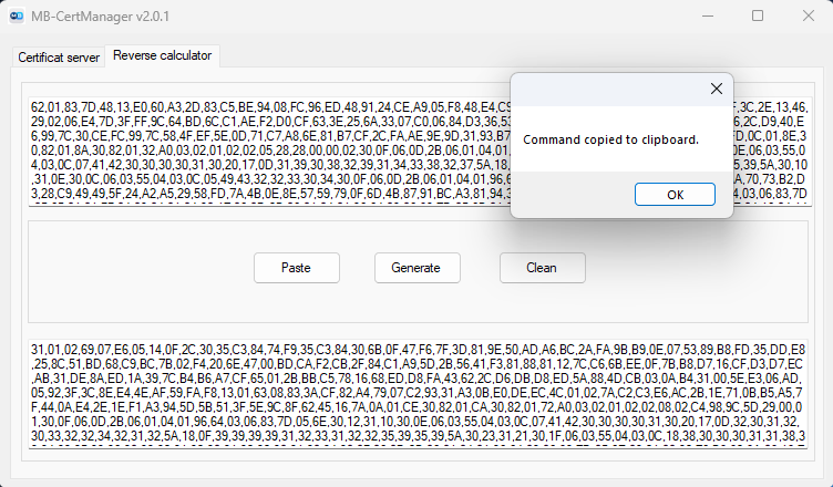 Reverse command generated