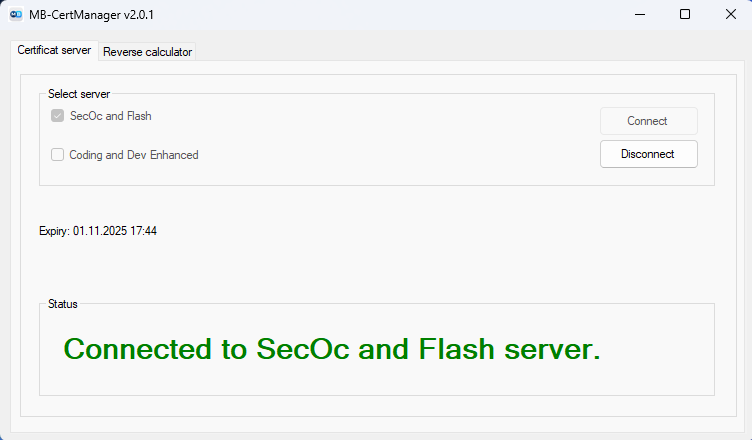 Connected to SecOc server
